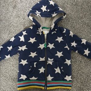 Mini Boden Blue star rainbow fleece jacket size 2-3y